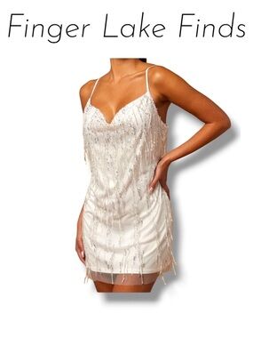 Fashion Nova Luxe "Isabelle" White Sequined Mini Dress, S